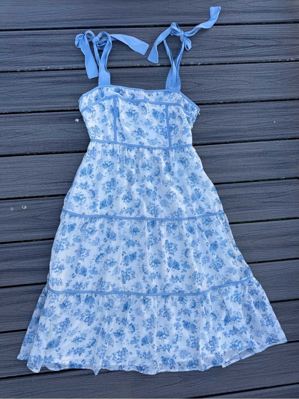 Light Blue Floral Tie-Shoulder Girls' Sundress